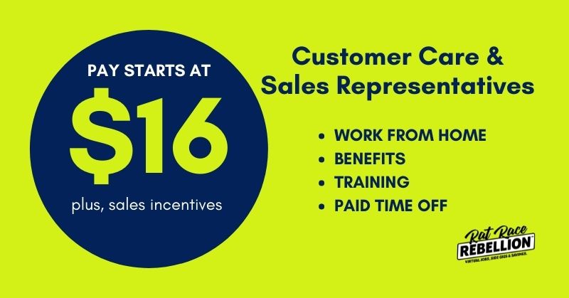 Pay starts at $16 plus, sales incentives. Customer care & sales representatives. Work from home, benefits, training, paid time off