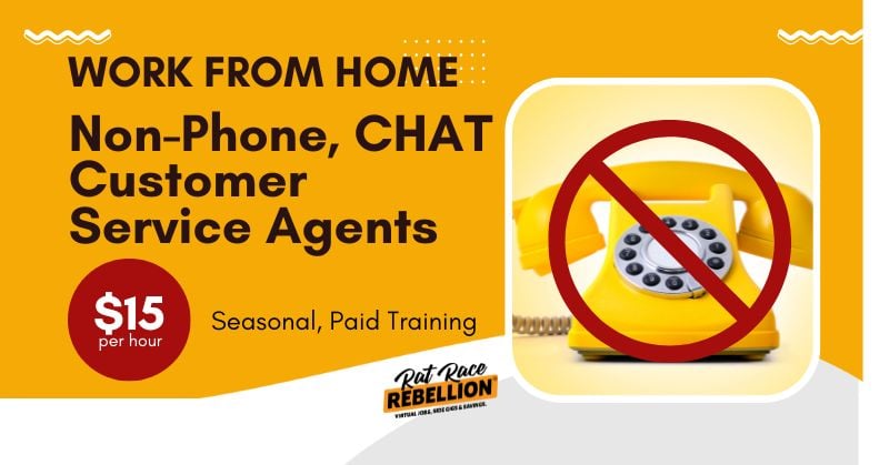 Work from Home Non-Phone, CHAT Customer Service Agents, Seasonal, Paid Training, $15/hour