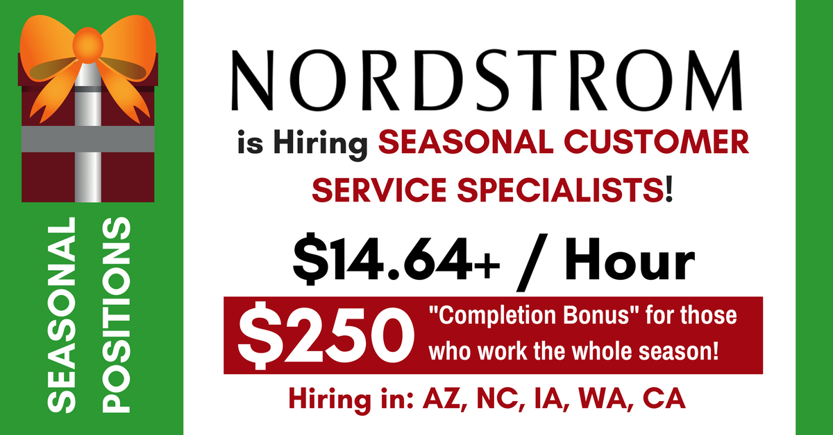 nordstrom now hiring seasonal customer