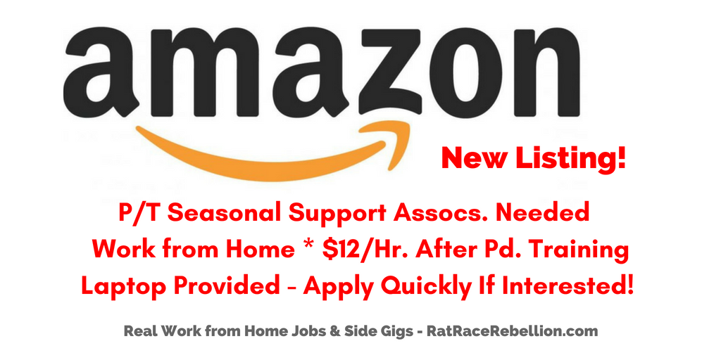 Amazon Hiring More Work From Home P T Seasonal Support Associates Laptop Provided Work From Home Jobs By Rat Race Rebellion