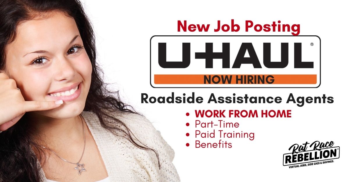 New job posting. U-Haul now hiring. Work from home, part-time, paid training, benefits.