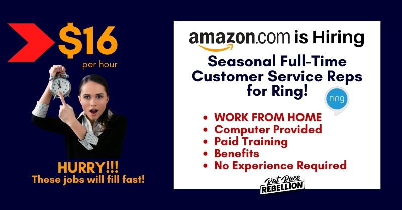 16 Hr Work At Home For Amazon Now Hiring Seasonal Customer Service Reps For Ring Computer Provided Work From Home Jobs By Rat Race Rebellion