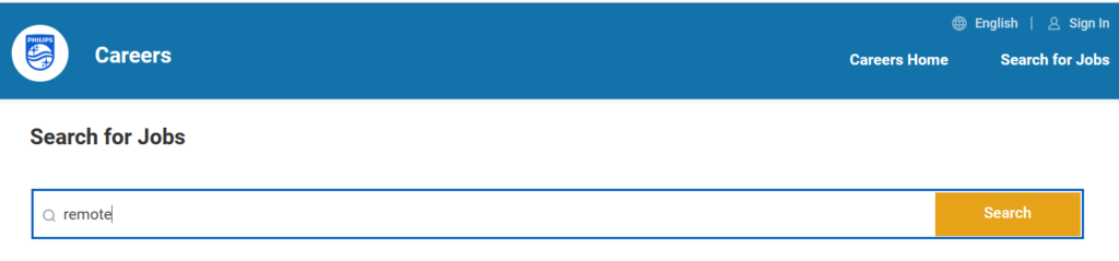 Search for jobs form field filled in with the word "remote"