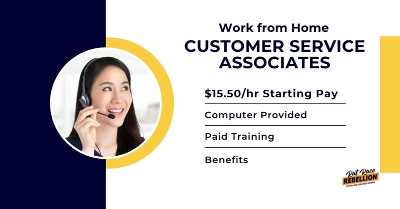 work from home Customer Service Associates, $15.50/hr starting pay, computer provided, paid training, benefits