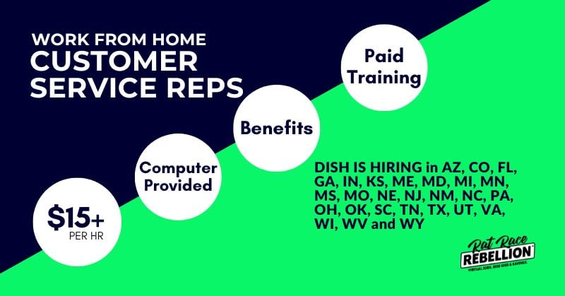 $15/hour. Work from home Customer Service Reps. Computer provided, benefits, paid training