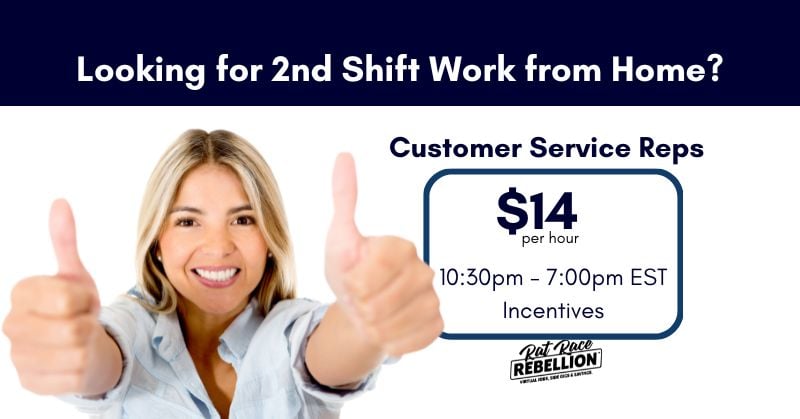 Looking for 2nd Shift Work from Home? Customer Service Reps. $14/hour. 10:30pm - 7:00pm EST, Incentives