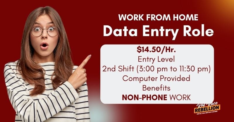 Work from home Data Entry role at Conduent. $14.50 per hour, entry level, computer provided, non-phone work. Includes benefits. Second shift schedule, 3 PM to 11:30 PM.