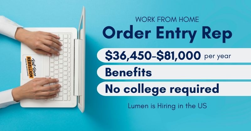 WORK FROM HOME Order Entry Rep - Lumen is Hiring in the US - $36,450-$81,000, Benefits, No college required