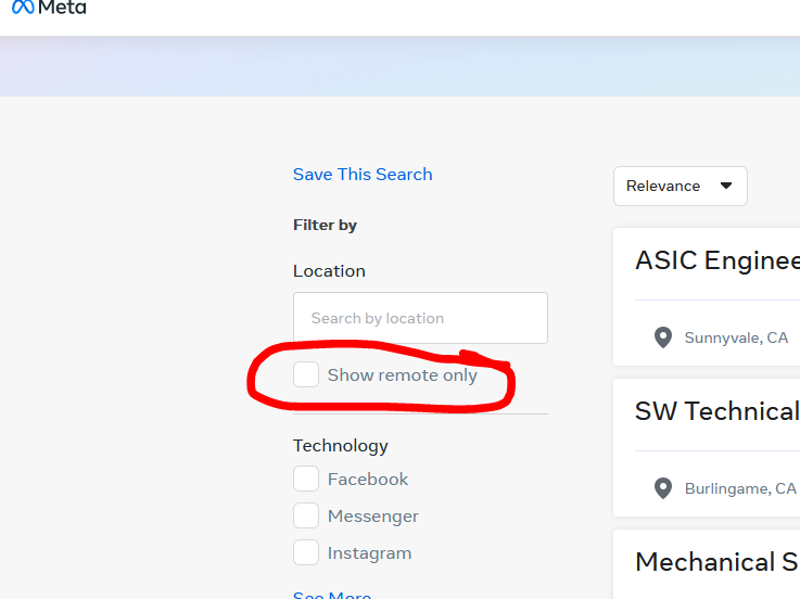Screenshot of "Filter by Location" menu with "Show Remote Only" circled