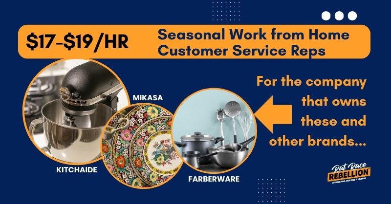 Seasonal Work from Home Jobs with Kitchenaide, Mikasa, Farberware