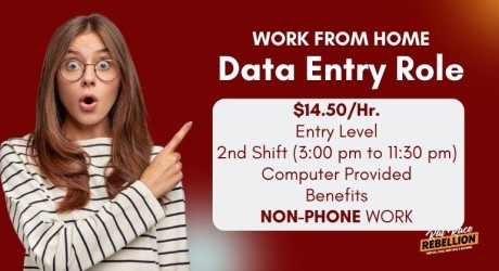 Work from home Data Entry role at Conduent. $14.50 per hour, entry level, computer provided, non-phone work. Includes benefits. Second shift schedule, 3 PM to 11:30 PM.