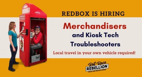 Redbox is hiring Merchandisers and Kiosk Tech Troubleshooters. Local travel in your own vehicle required.