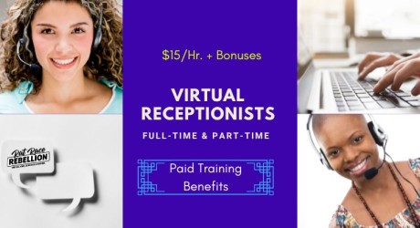 Virtual Receptionists needed, part-time and full-time, $15 an hour plus bonuses. Paid training and benefits.