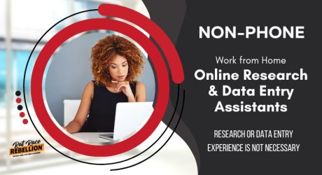 Non-phone, work from home, Online Research & Data Entry Assistants. research or data entry experience is not necessary