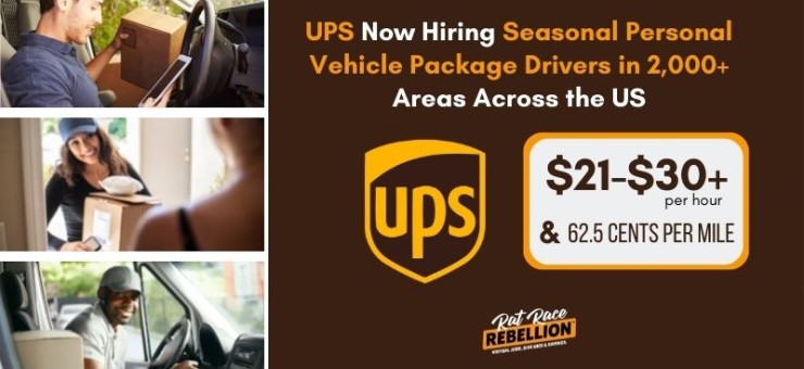 UPS Now Hiring Seasonal Personal Vehicle Package Drivers in 2,000+ Areas Across the US, $21-$30+ per hour, plus 62.5 cents per mile